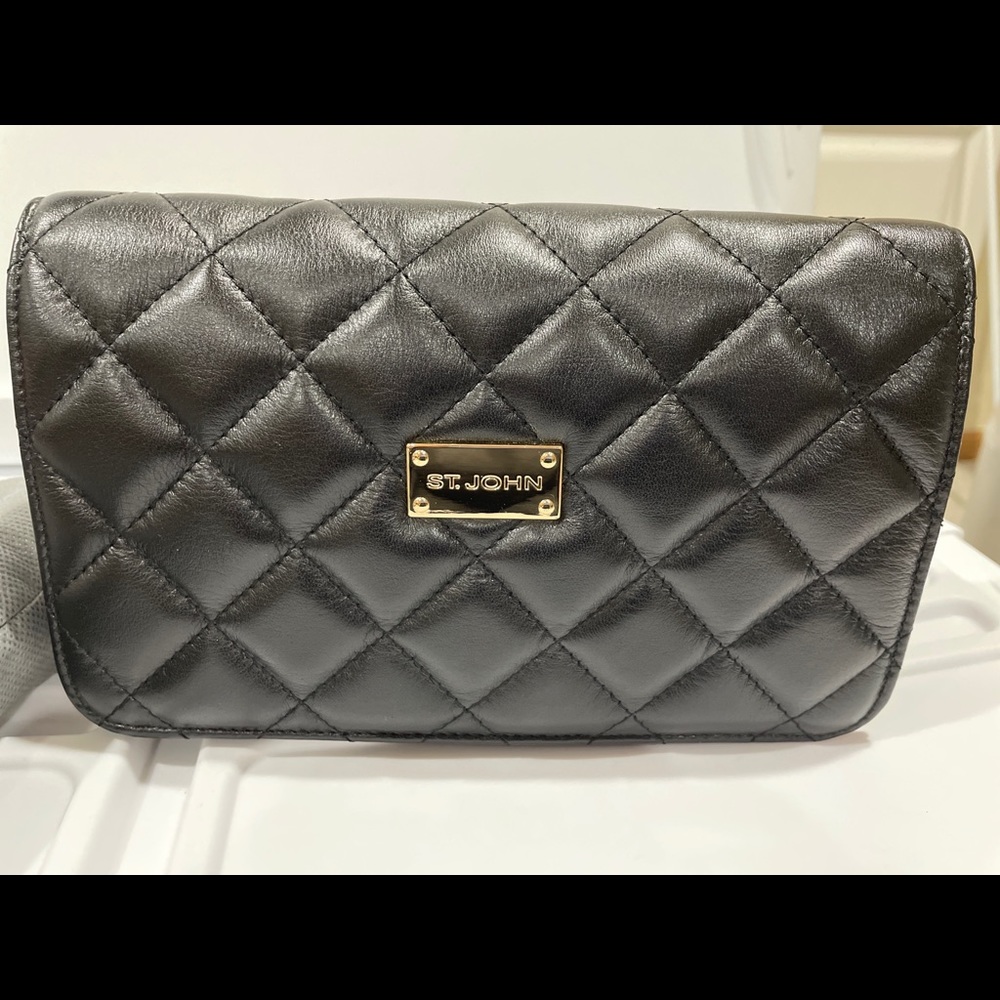 St John Knits Black Quilted Leather Cross Body Bag - Pre Owned - MSRP $650.